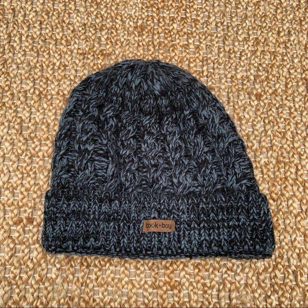 Brook + Bay Black and Gray Acrylic Cable Knit Beanie